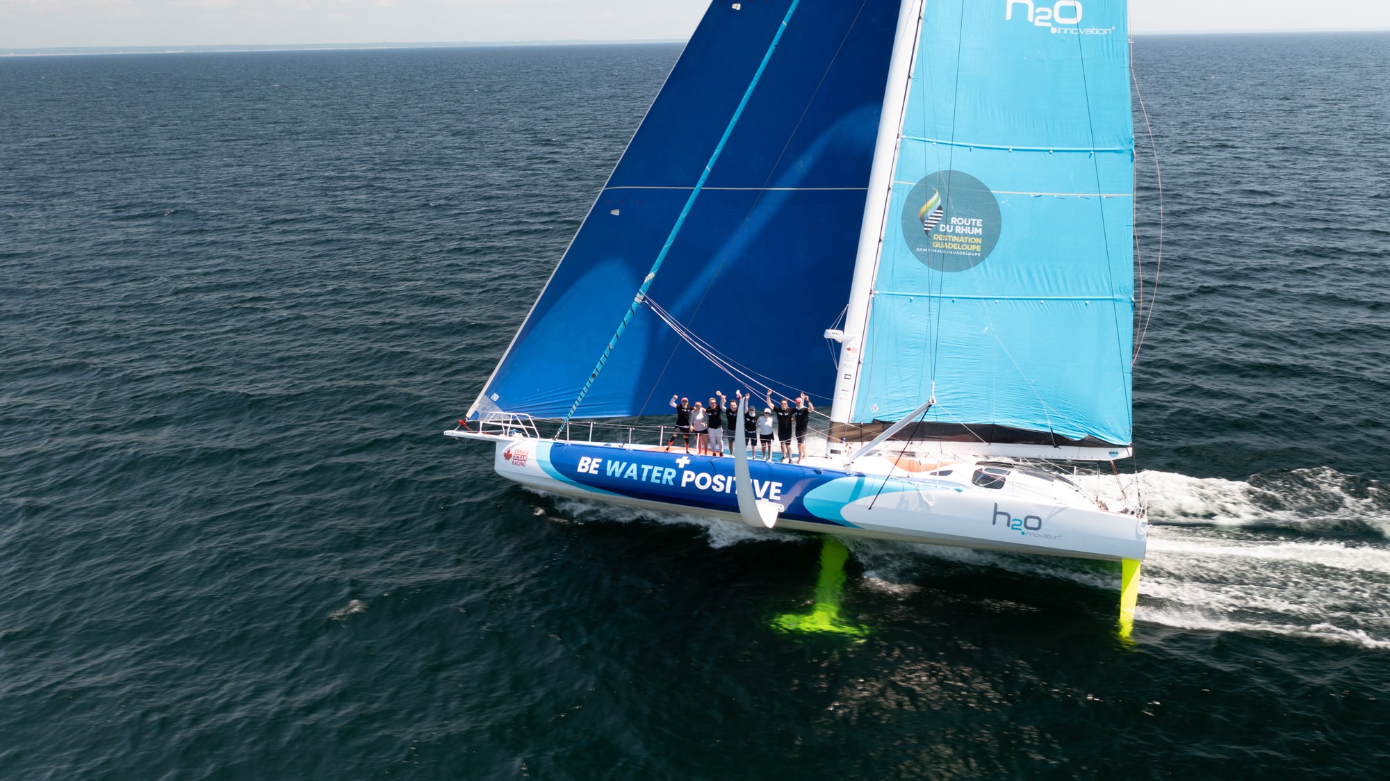 Drone photo of the pathway programme sailors on Emira IV, 2026